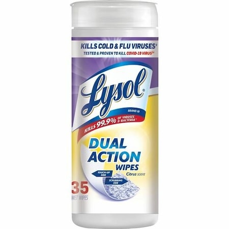 Reckitt Benckiser LYSOL 81143, Disinfecting Wipes, Dual Action, Citrus, 7 X 8, 35/canister RAC81143